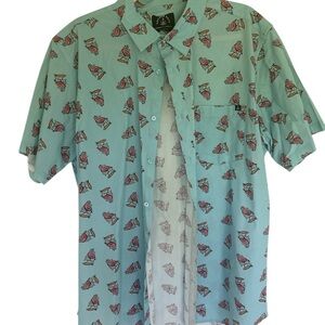 Casual Blue and Red Button Down Shirt with Classic Collar